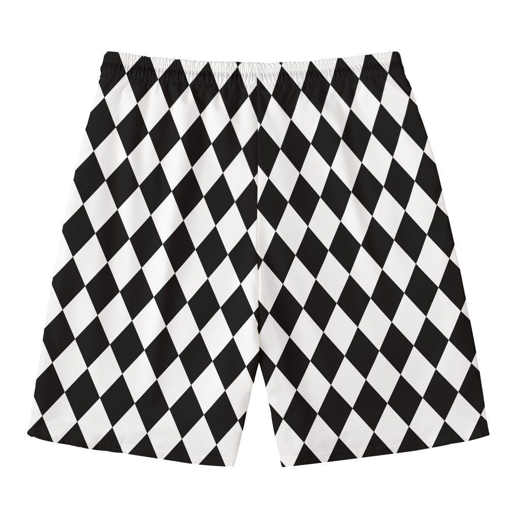 Black And White Harlequin Pattern Print Men's Swim Trunks