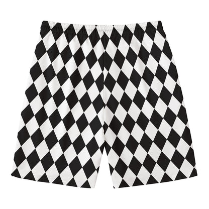Black And White Harlequin Pattern Print Men's Swim Trunks