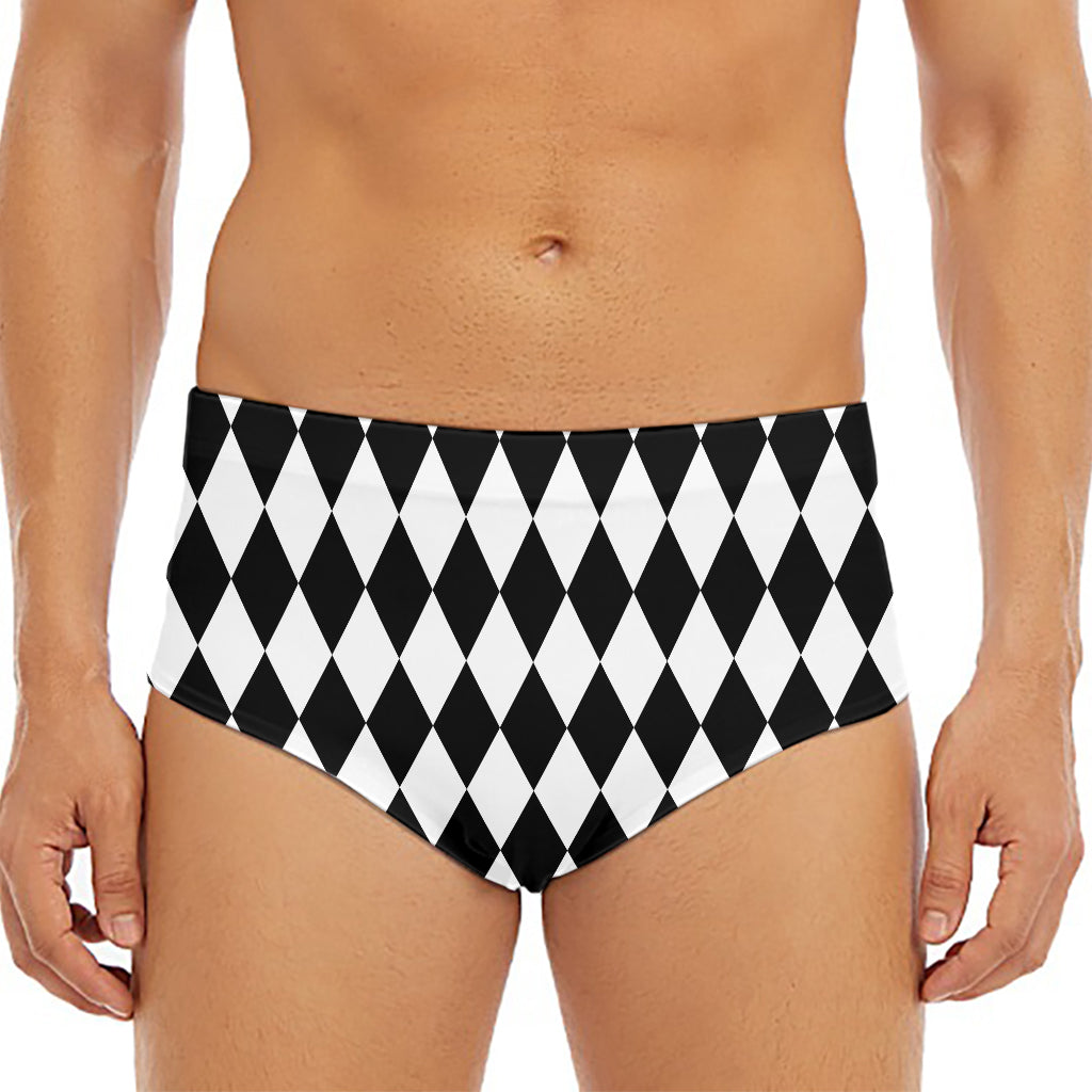 Black And White Harlequin Pattern Print Men's Triangle Swim Briefs