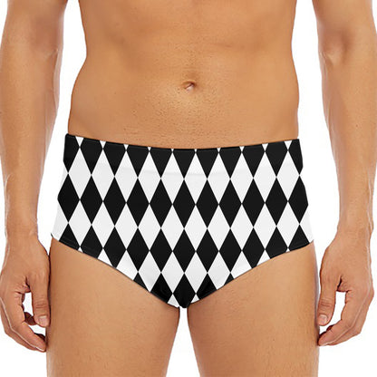 Black And White Harlequin Pattern Print Men's Triangle Swim Briefs