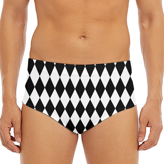 Black And White Harlequin Pattern Print Men's Triangle Swim Briefs