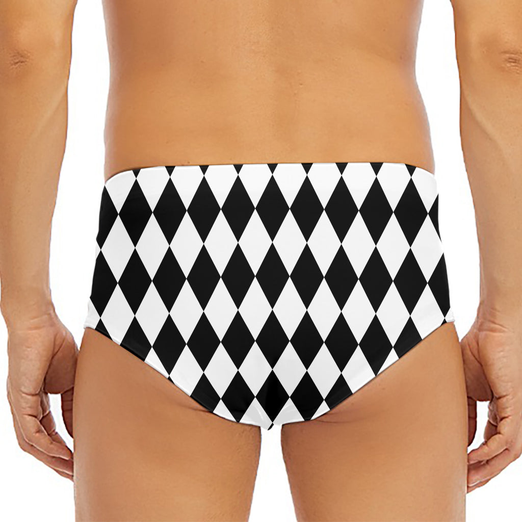 Black And White Harlequin Pattern Print Men's Triangle Swim Briefs
