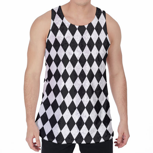 Black And White Harlequin Pattern Print Men's Velvet Tank Top
