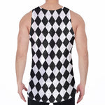 Black And White Harlequin Pattern Print Men's Velvet Tank Top