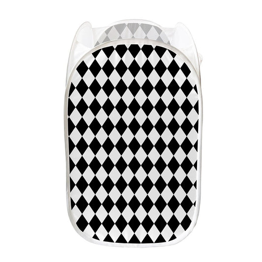 Black And White Harlequin Pattern Print Mesh Laundry Hamper