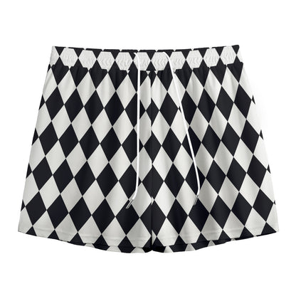 Black And White Harlequin Pattern Print Mesh Shorts