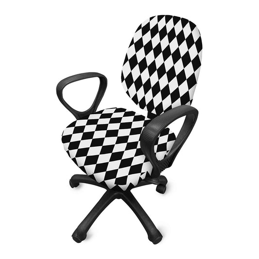 Black And White Harlequin Pattern Print Office Chair Cover