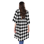 Black And White Harlequin Pattern Print Open Front Beach Cover Up