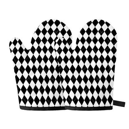 Black And White Harlequin Pattern Print Oven Mitts