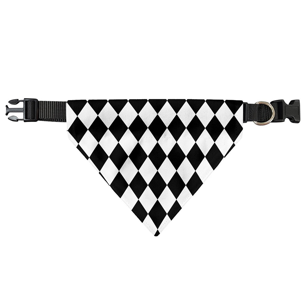 Black And White Harlequin Pattern Print Over The Collar Dog Bandana