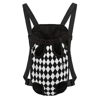 Black And White Harlequin Pattern Print Pet Carrier Backpack