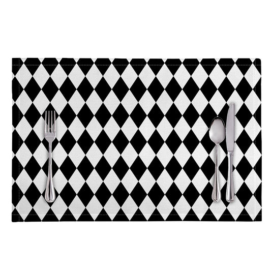 Black And White Harlequin Pattern Print Placemat