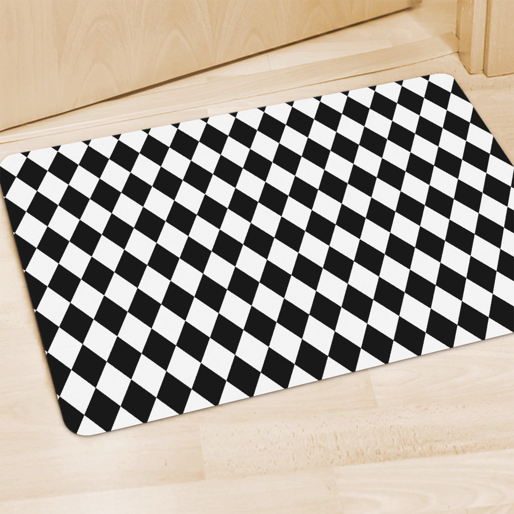 Black And White Harlequin Pattern Print Polyester Doormat
