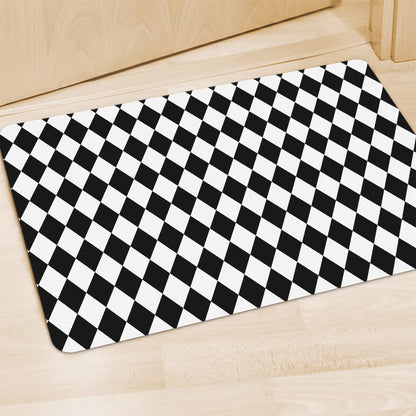 Black And White Harlequin Pattern Print Polyester Doormat
