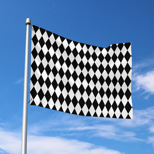 Black And White Harlequin Pattern Print Polyester Flag
