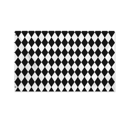 Black And White Harlequin Pattern Print Polyester Flag