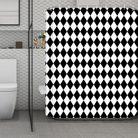 Black And White Harlequin Pattern Print Polyester Shower Curtain