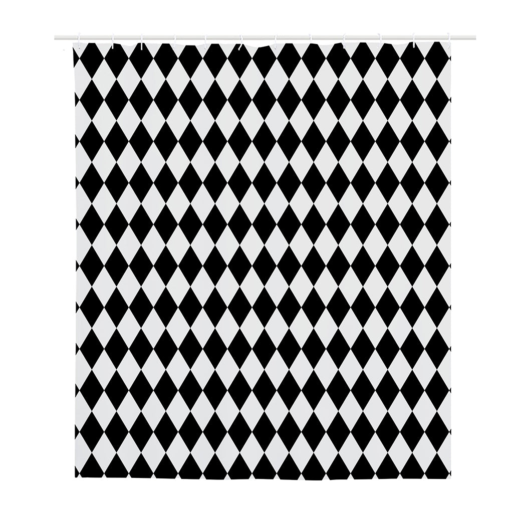 Black And White Harlequin Pattern Print Polyester Shower Curtain
