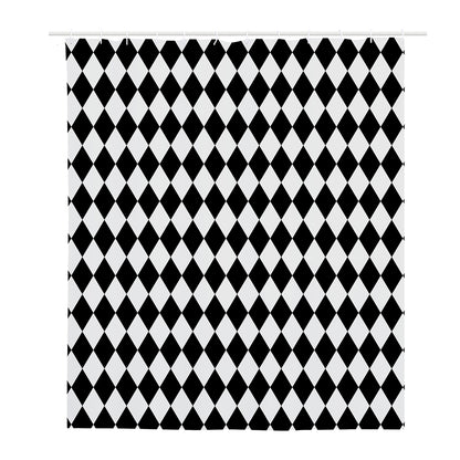 Black And White Harlequin Pattern Print Polyester Shower Curtain