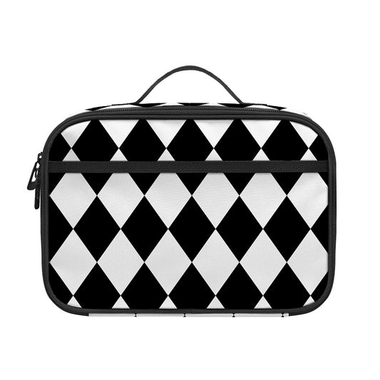 Black And White Harlequin Pattern Print Portable Lunch Bag