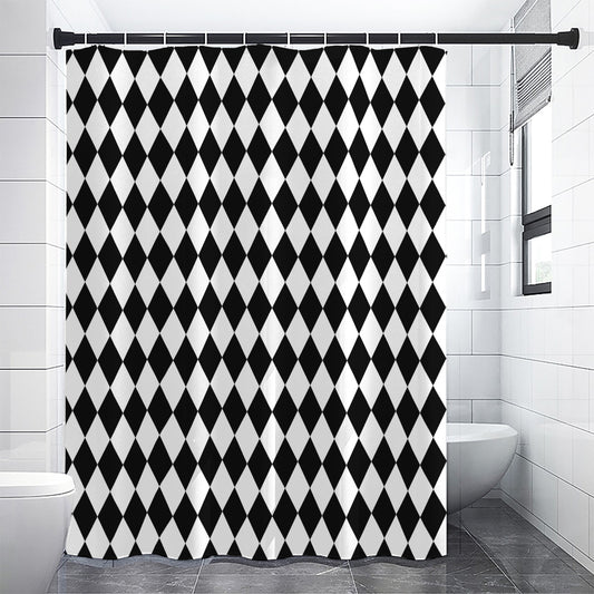 Black And White Harlequin Pattern Print Premium Shower Curtain