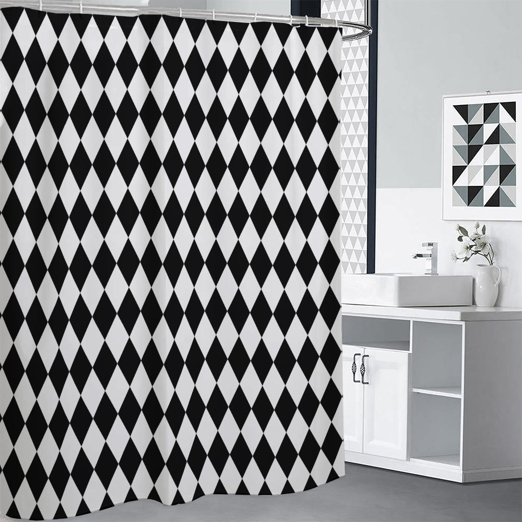 Black And White Harlequin Pattern Print Premium Shower Curtain