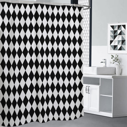 Black And White Harlequin Pattern Print Premium Shower Curtain