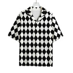 Black And White Harlequin Pattern Print Rayon Hawaiian Shirt