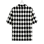 Black And White Harlequin Pattern Print Rayon Hawaiian Shirt