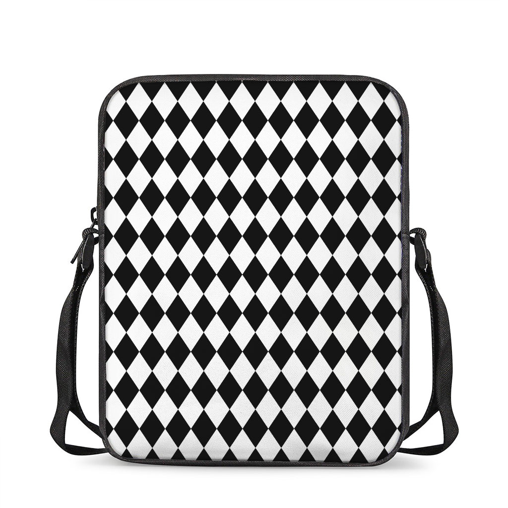 Black And White Harlequin Pattern Print Rectangular Crossbody Bag