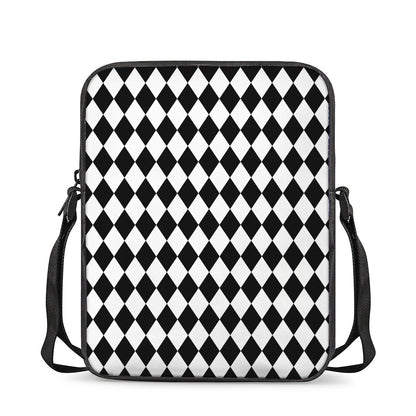Black And White Harlequin Pattern Print Rectangular Crossbody Bag
