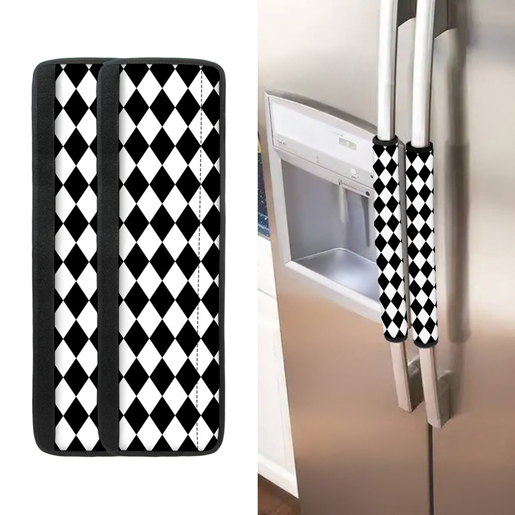 Black And White Harlequin Pattern Print Refrigerator Handle Covers