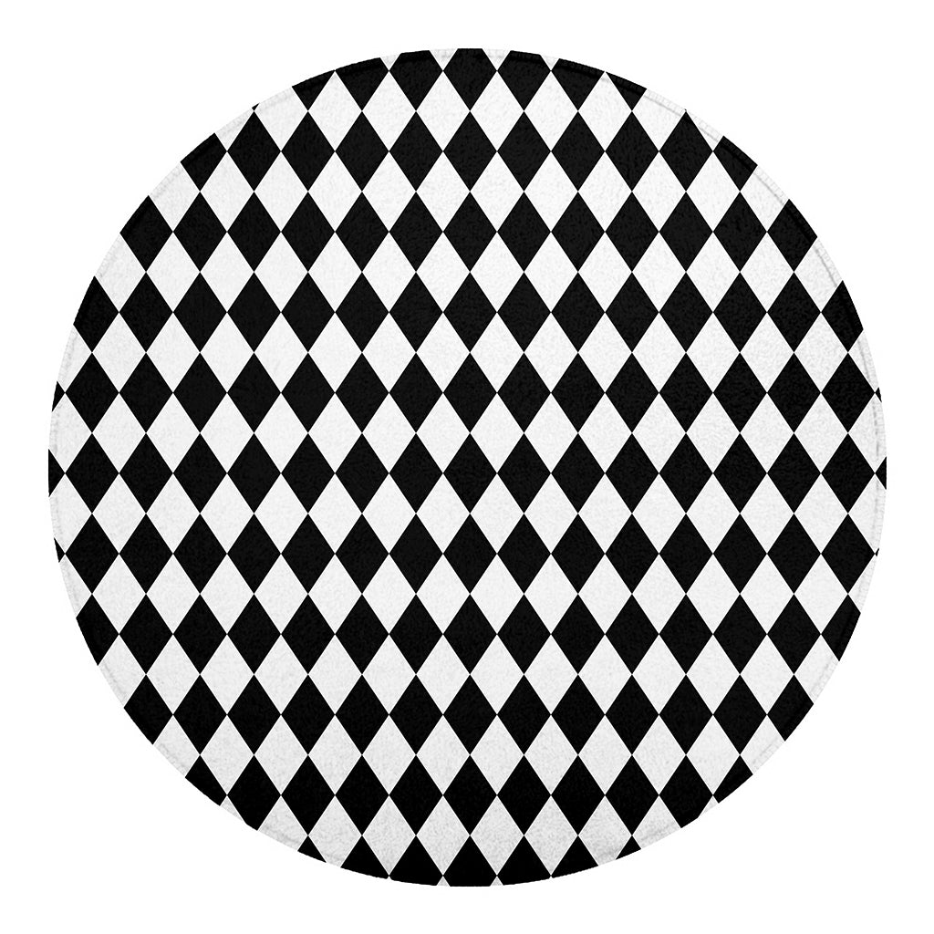Black And White Harlequin Pattern Print Round Blanket