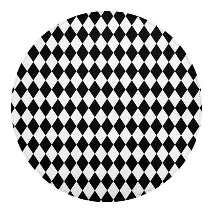 Black And White Harlequin Pattern Print Round Blanket