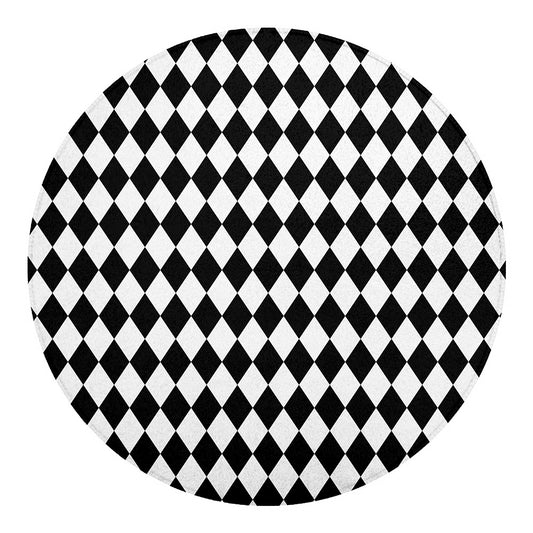Black And White Harlequin Pattern Print Round Blanket
