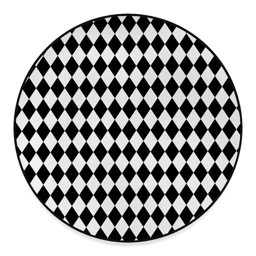 Black And White Harlequin Pattern Print Round Floor Mat