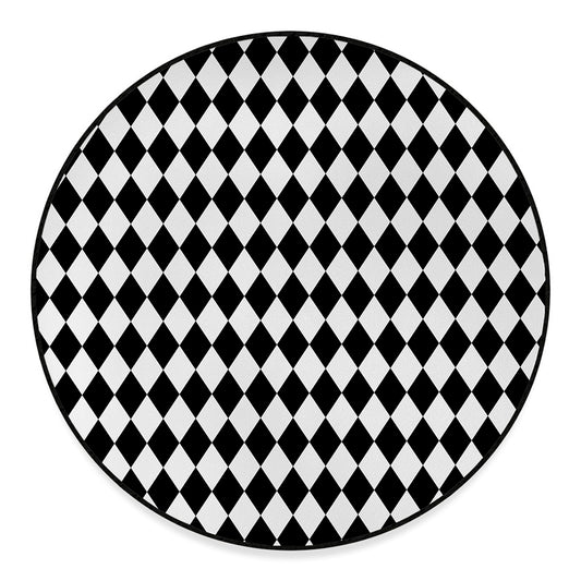 Black And White Harlequin Pattern Print Round Floor Mat