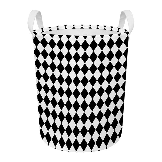 Black And White Harlequin Pattern Print Round Laundry Basket
