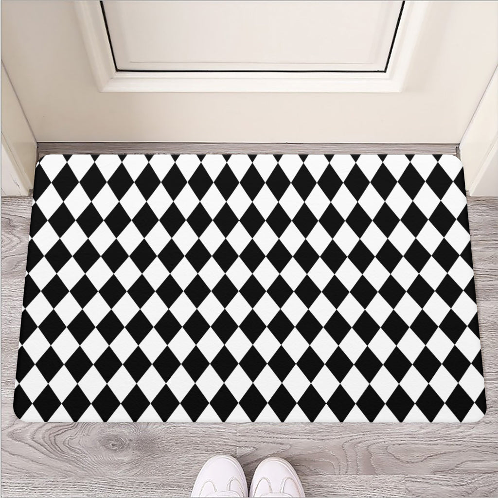 Black And White Harlequin Pattern Print Rubber Doormat