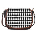 Black And White Harlequin Pattern Print Saddle Bag