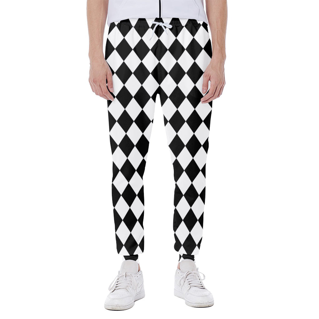 Black And White Harlequin Pattern Print Scuba Joggers