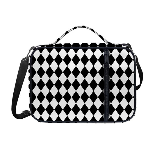 Black And White Harlequin Pattern Print Shoulder Strap Bible Bag