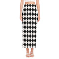 Black And White Harlequin Pattern Print Side Slit Maxi Skirt
