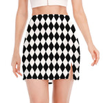 Black And White Harlequin Pattern Print Side Slit Mini Skirt