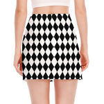 Black And White Harlequin Pattern Print Side Slit Mini Skirt