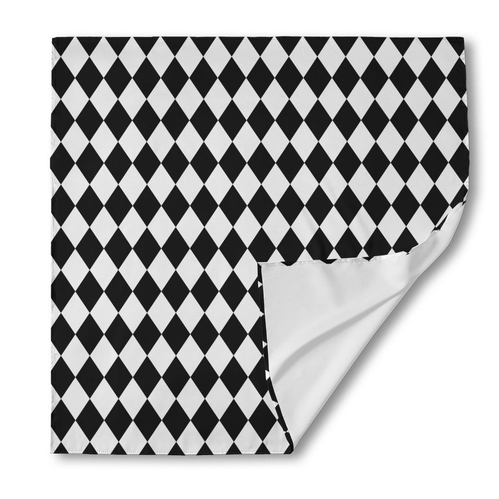 Black And White Harlequin Pattern Print Silk Bandana