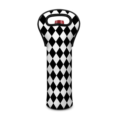 Black And White Harlequin Pattern Print Single Neoprene Wine Tote