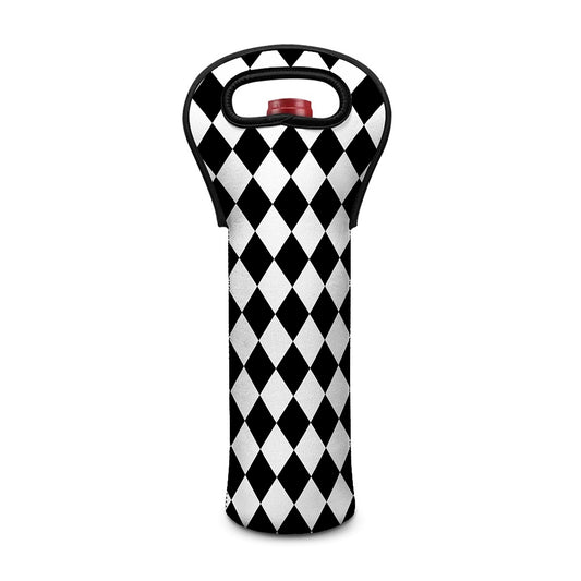Black And White Harlequin Pattern Print Single Neoprene Wine Tote