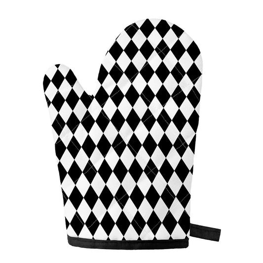Black And White Harlequin Pattern Print Single Oven Mitt