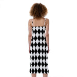 Black And White Harlequin Pattern Print Slim Fit Midi Cami Dress